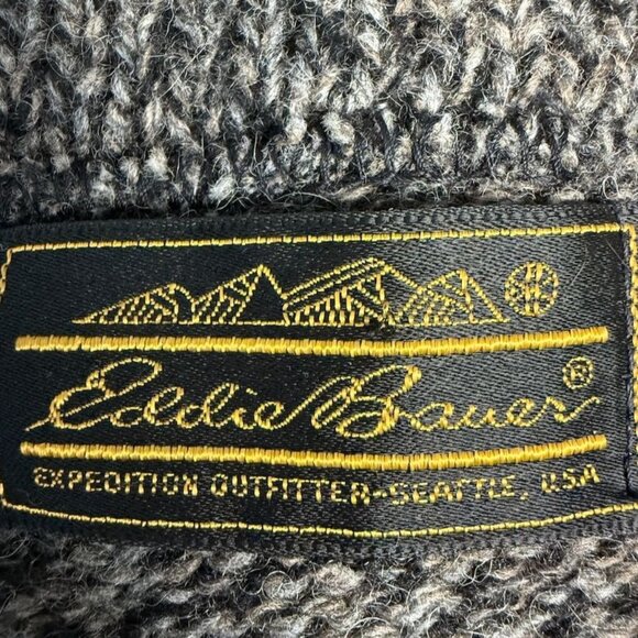 Eddie Bauer Mens L Wool Blend Sweater Shawl Collar Heather Brownish Gray - Picture 5 of 9
